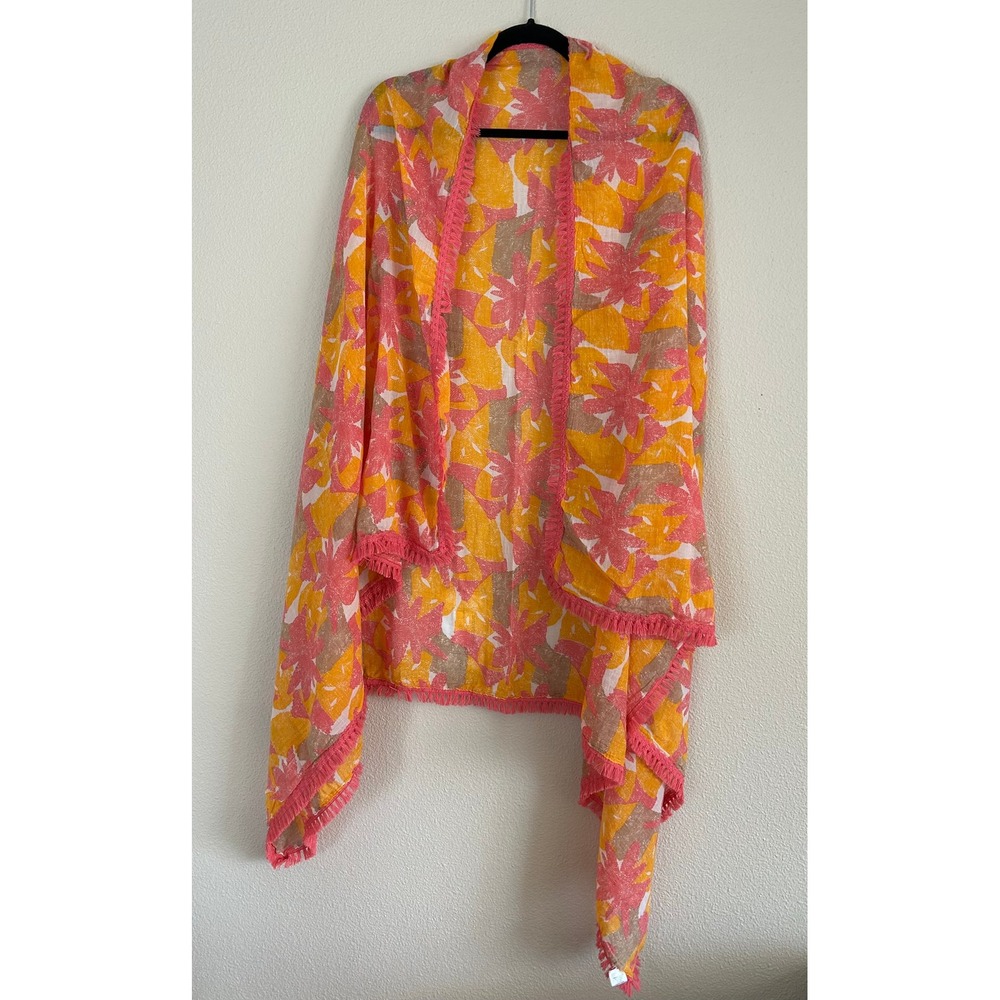 GUC Rockflowerpaper Floral Cotton Wrap Pink Orange Yellow Fringe Cover Up